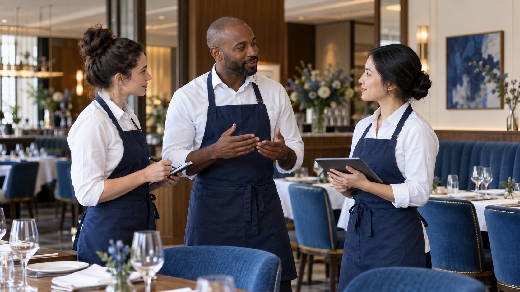 Servis öncesinde hazırlık yapan restoran ekibi
